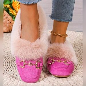 Pink Fur-Trimmed Loafers